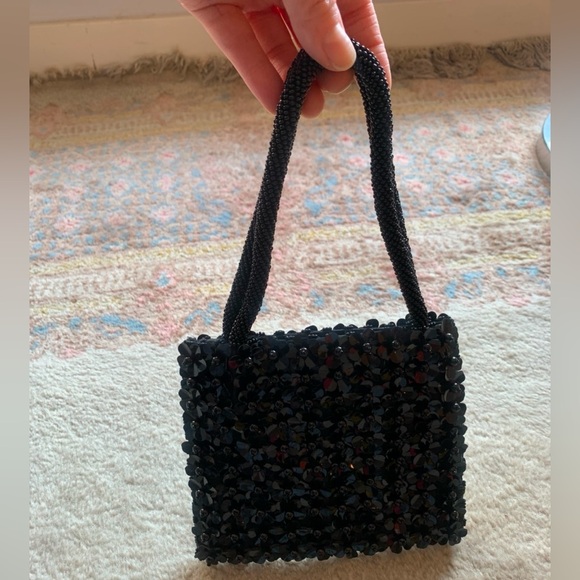 NEW RARE Vintage 90s Italian Designer Cozzi Black Beaded Mini Bag Hand Beaded - Picture 15 of 17